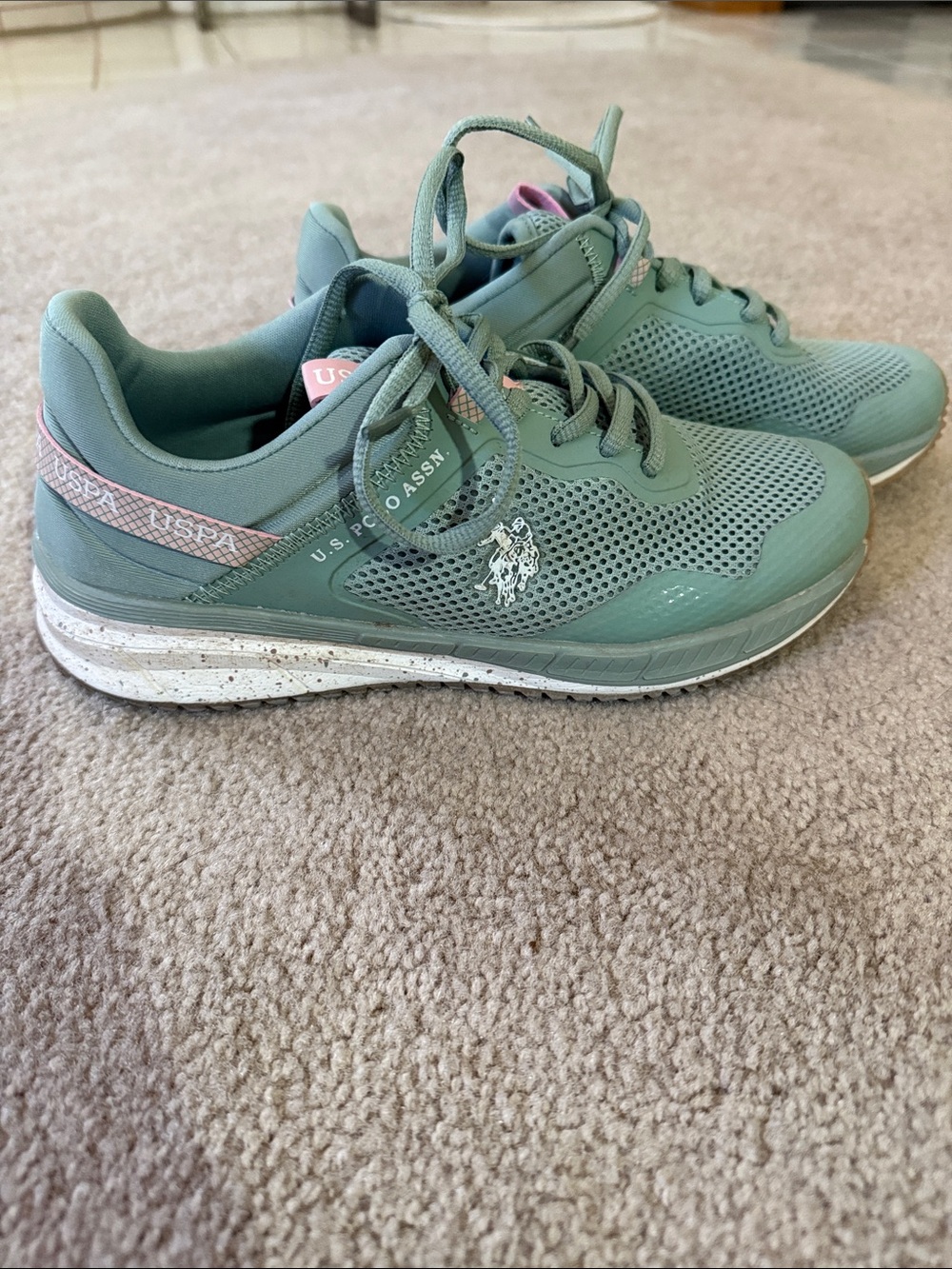 U.S. Polo Assn. Women's Mint Green Athletic Sneakers with Pink Trim